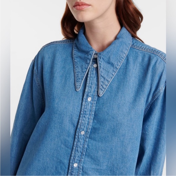 💋SOLD💋✨🌈Ganni Mini Shirt Dress Cutout-back Organic Cotton-blend Denim XXS/XS - Picture 7 of 13